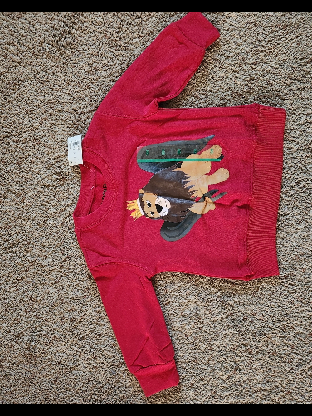 Kids Red Lion Crewneck Sweatshirt with Crown Graphic For Kids Size 18M